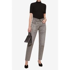 Jean Atelier Gray Wash High Rise Fold Over Waist‎ Straight Leg Jeans 24